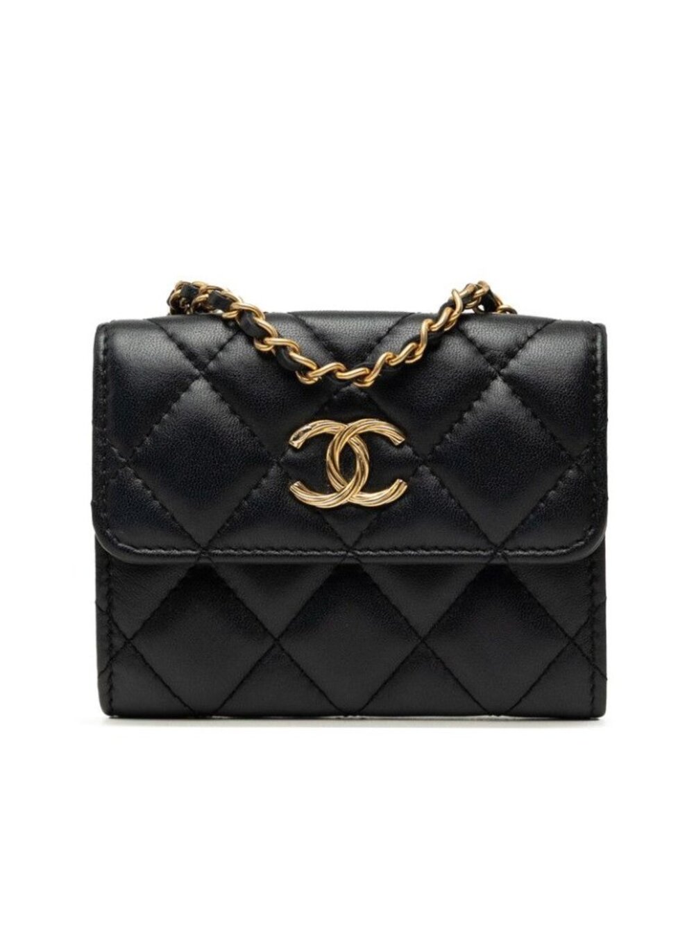 Chanel Quilted CC Logo Mini Chain Shoulder Bag Black Gold Lambskin